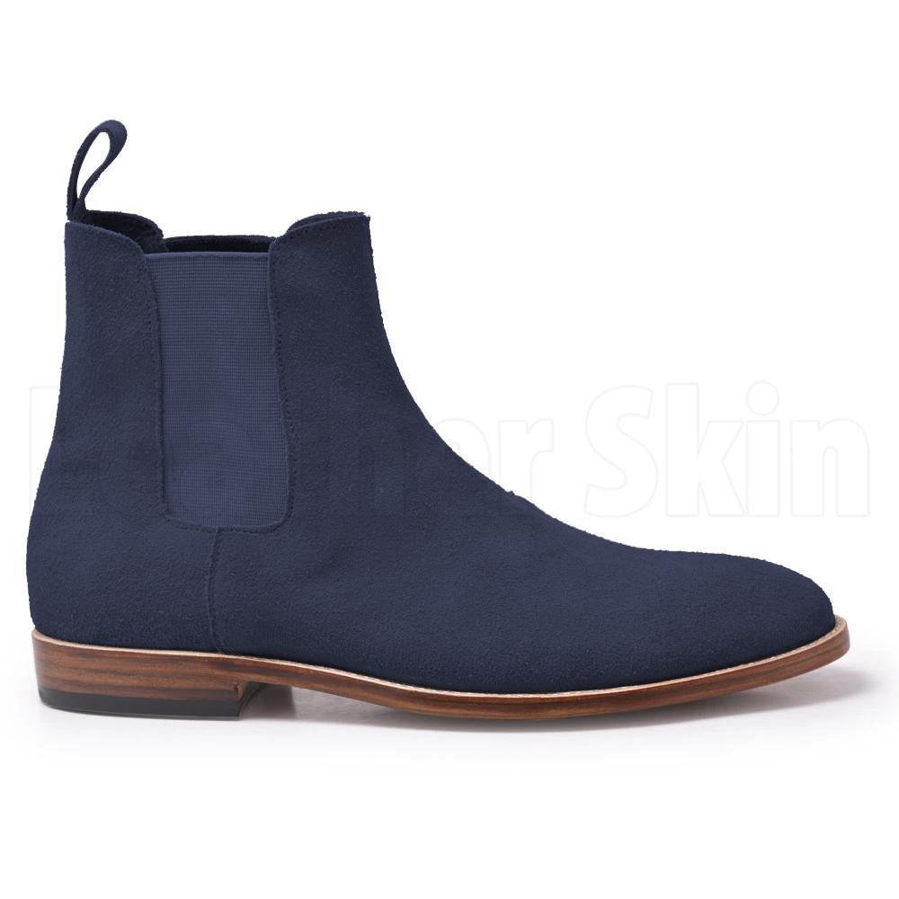 Men Blue Chelsea Suede Leather Boots with Brown Outsole US 12.5