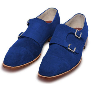 Men Blue Double Monk Suede Leather Shoes