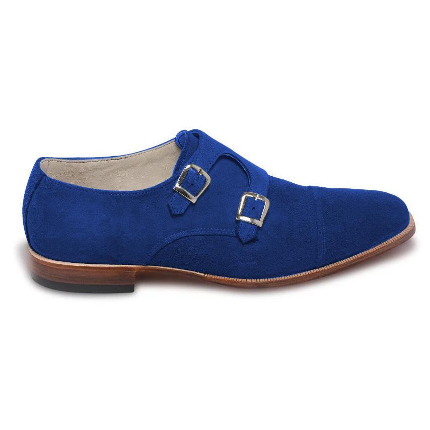 Men Blue Double Monk Suede Leather Shoes