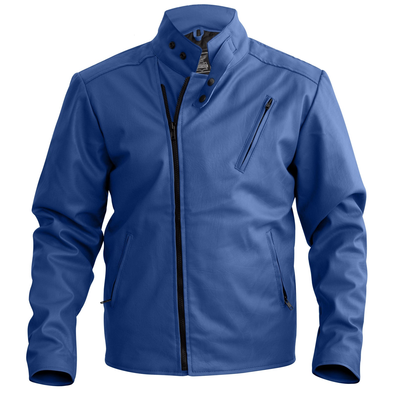 Men Blue Faux Leather Jacket