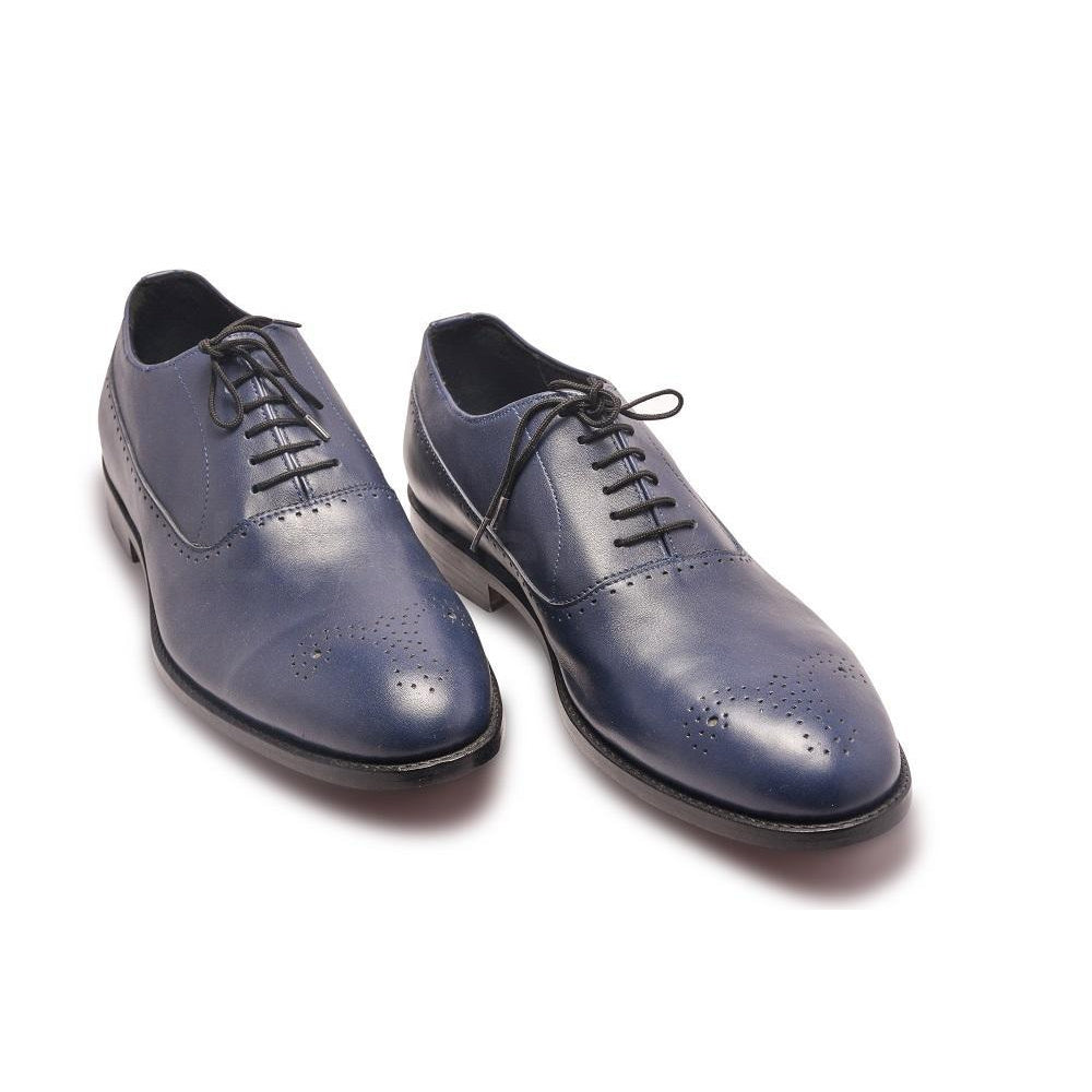Men Blue Oxford Brogue Genuine Leather Shoes with Black Laces - US 10 Men Blue Oxford Brogue Genuine Leather Shoes with Black Laces - US 10
