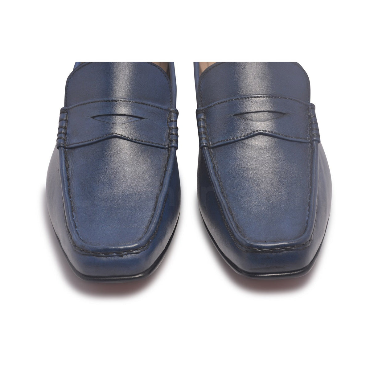 Men Blue Penny Loafer Slip-On Genuine Leather Shoes - Leather Skin Shop