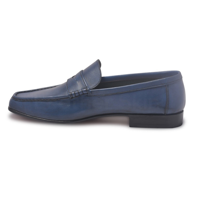 Men Blue Penny Loafer Slip-On Genuine Leather Shoes