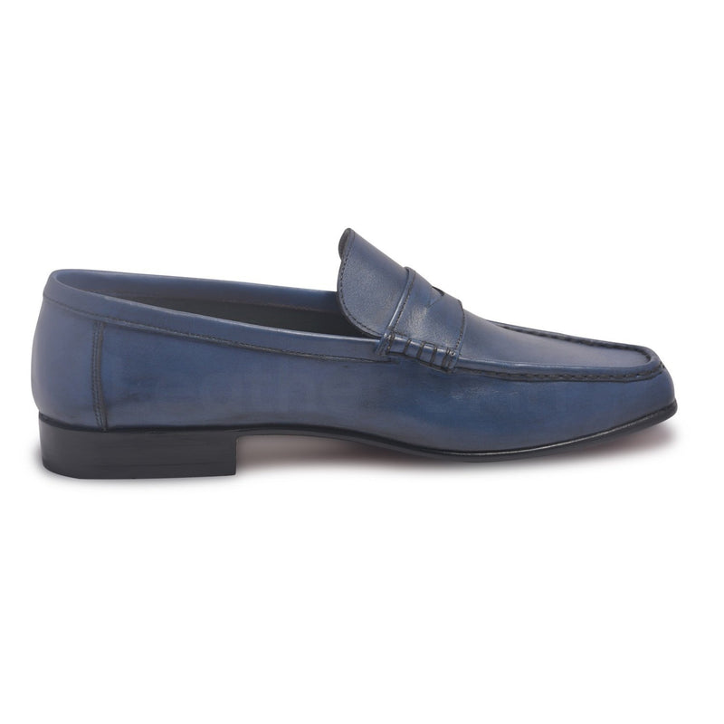Men Blue Penny Loafer Slip-On Genuine Leather Shoes