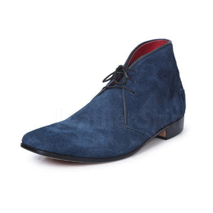 Men Blue Suede Chukka Leather Shoes with Laces blue