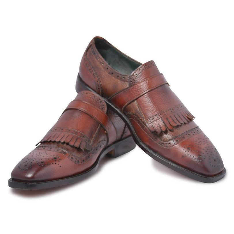 brown shoe with fringes for men