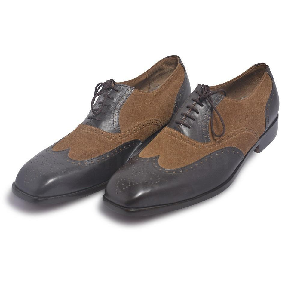 Men Brown Black Wingtip Handmade Genuine Leather Shoes - US 16 Men Brown Black Wingtip Handmade Genuine Leather Shoes - US 16