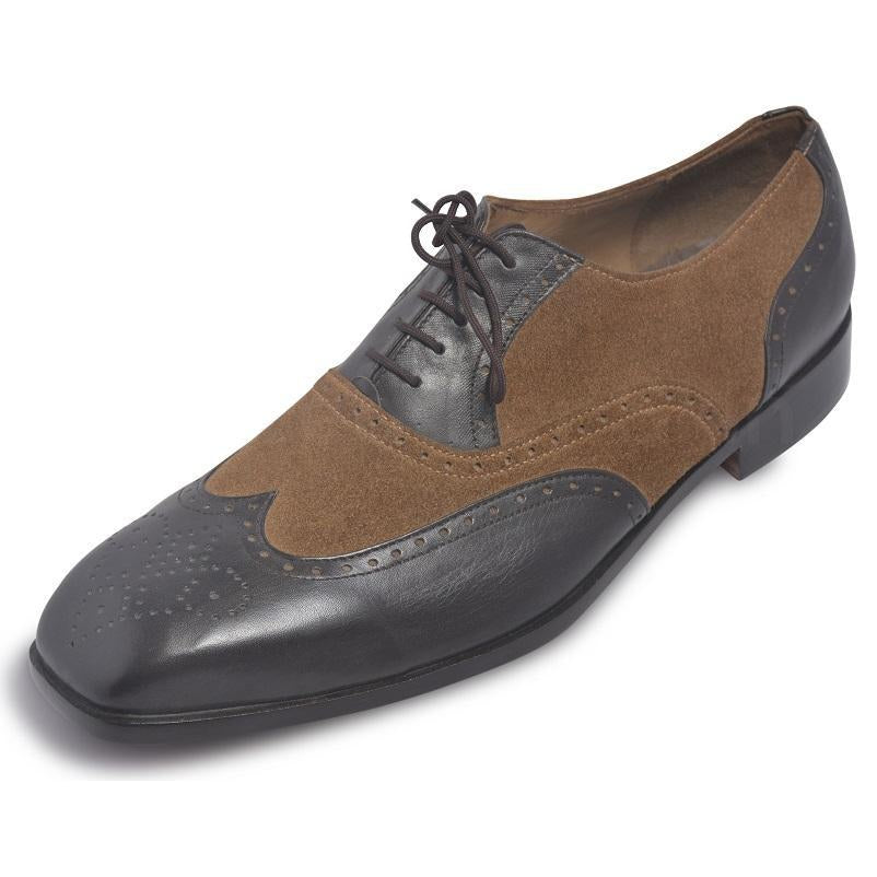 Men Brown Black Wingtip Handmade Genuine Leather Shoes - US 5.5 Men Brown Black Wingtip Handmade Genuine Leather Shoes - US 5.5