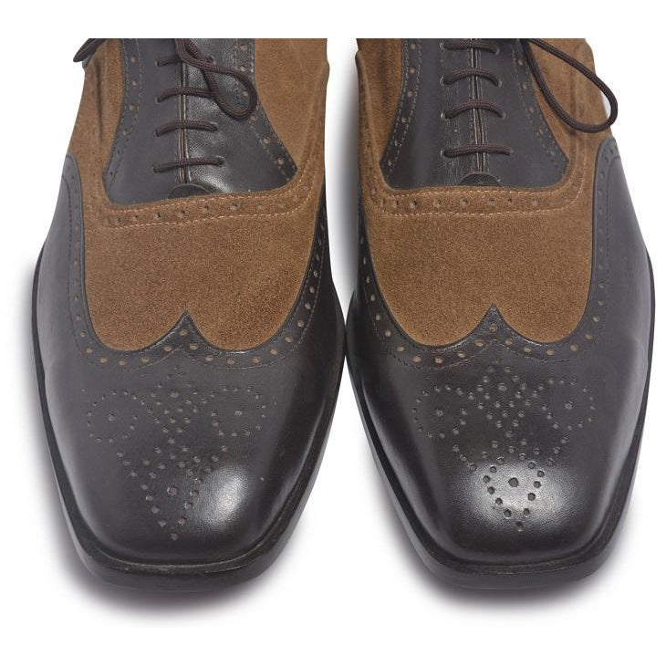 Men Brown Black Wingtip Handmade Genuine Leather Shoes - Leather Skin Shop Men Brown Black Wingtip Handmade Genuine Leather Shoes - Leather Skin Shop