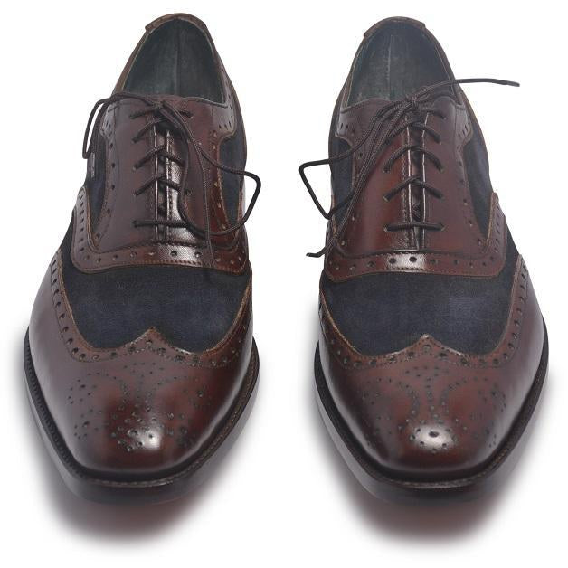 Men Brown Brogue Wingtip Genuine Leather Shoes with Blue Suede - Leather Skin Shop Men Brown Brogue Wingtip Genuine Leather Shoes with Blue Suede - Leather Skin Shop