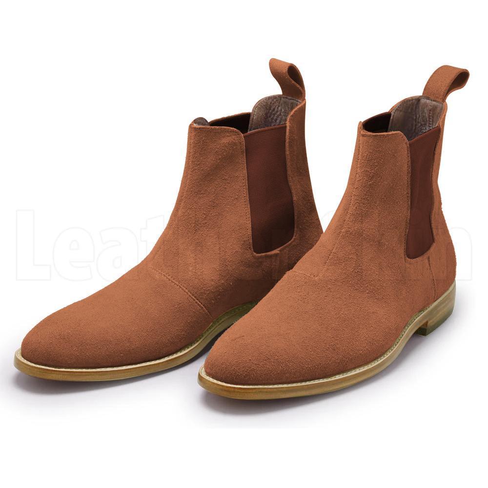 Men Brown Chelsea Suede Leather Boots