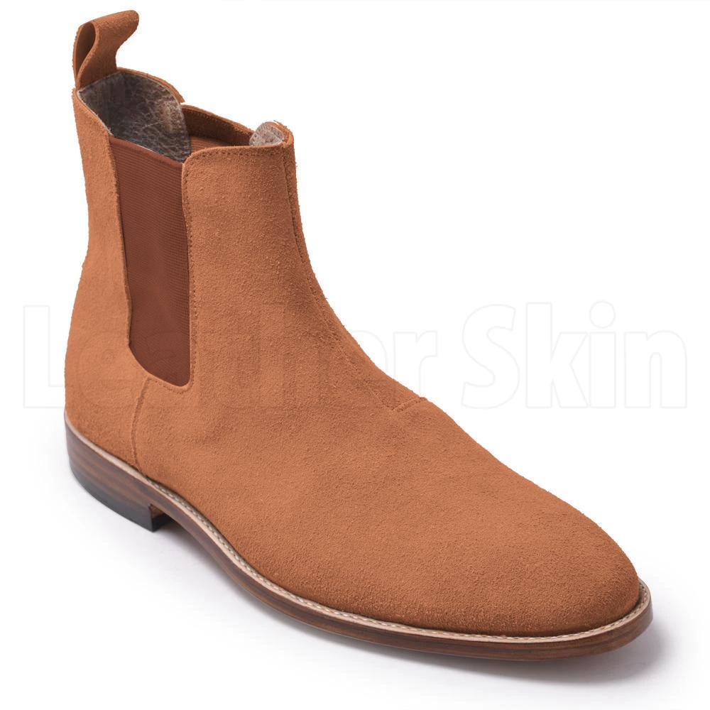 Men Brown Chelsea Suede Leather Boots