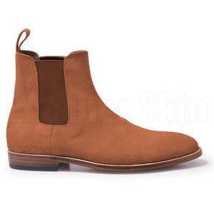 Men Brown Chelsea Suede Leather Boots