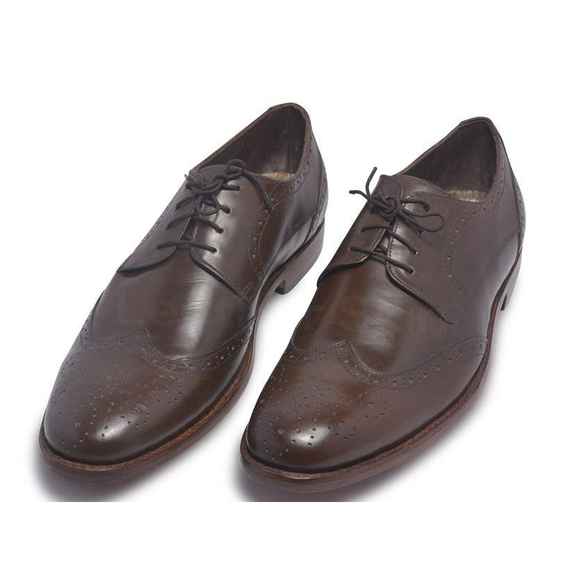 Men Brown Derby Brogue Wingtip Laces Genuine Leather Shoes - US 7.5 Men Brown Derby Brogue Wingtip Laces Genuine Leather Shoes - US 7.5