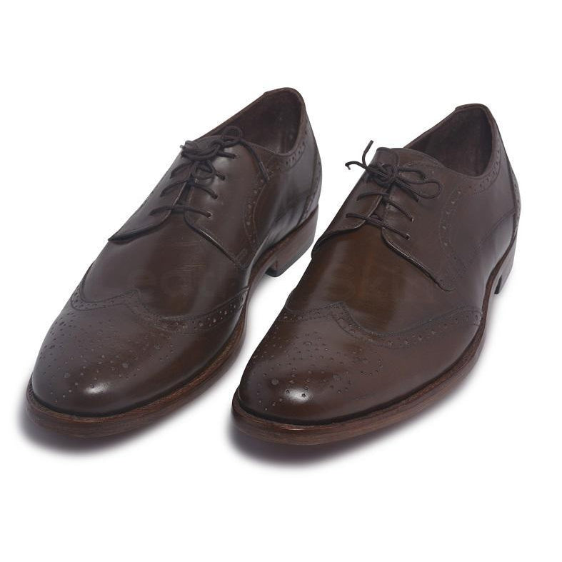 Men Brown Derby Brogue Wingtip Laces Genuine Leather Shoes