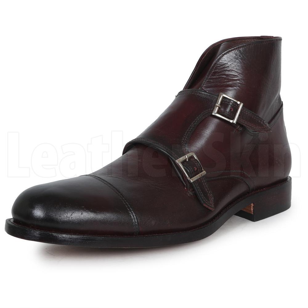 Men Brown Double Monk Strap Genuine Leather Boots Leather Skin Shop