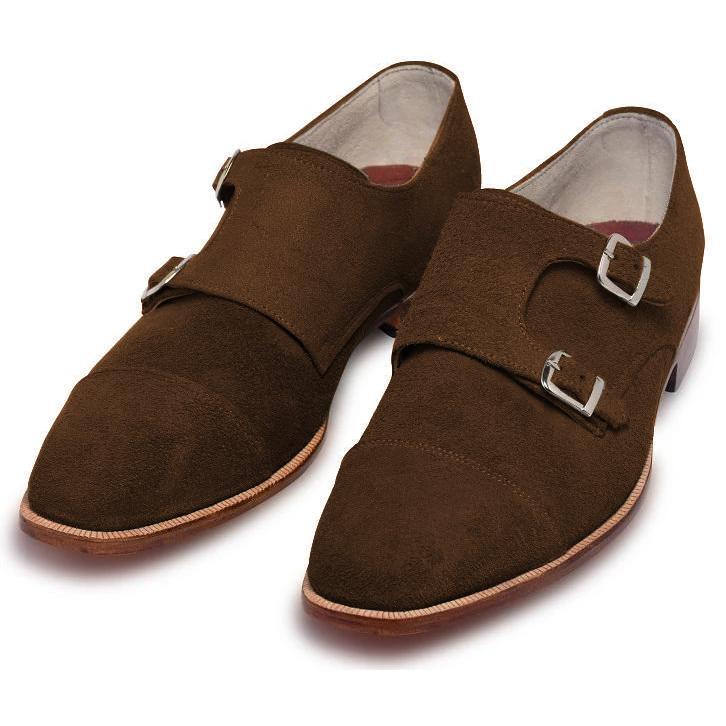 Men Brown Double Monk Suede Leather Shoes