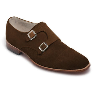 Men Brown Double Monk Suede Leather Shoes