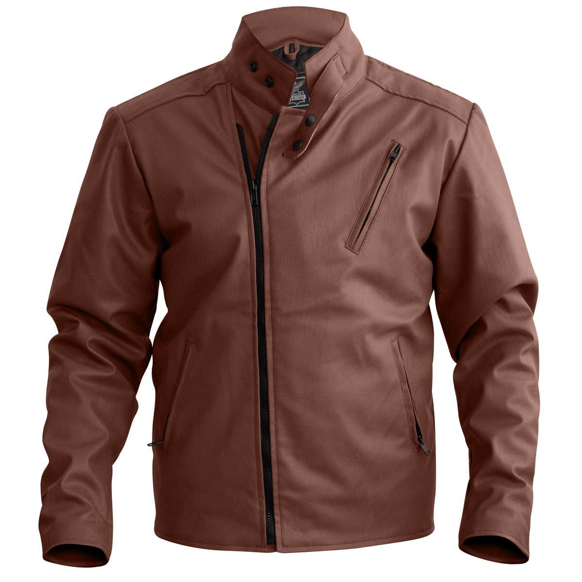 Men Brown Faux Leather Jacket