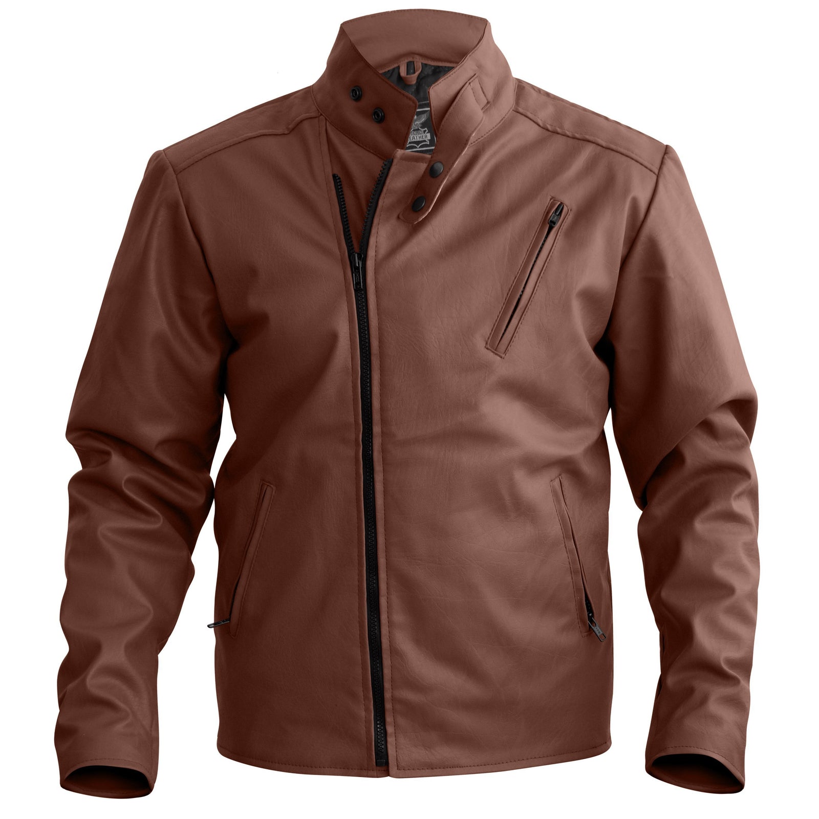 Men Brown Faux Leather Jacket