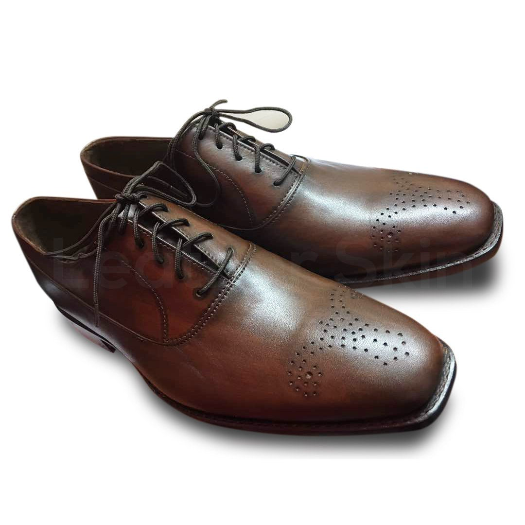 Men Brown Formal Genuine Handmade Leather Shoes with Laces - US 11.5 Men Brown Formal Genuine Handmade Leather Shoes with Laces - US 11.5