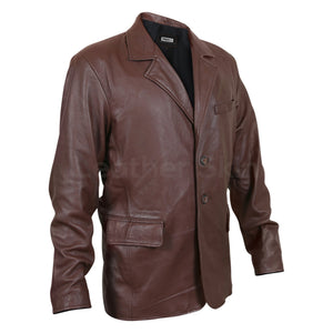 mens brown leather coat with buttons