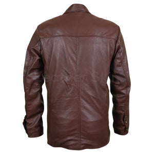 Men Brown Genuine Leather Coat with Plain Lining