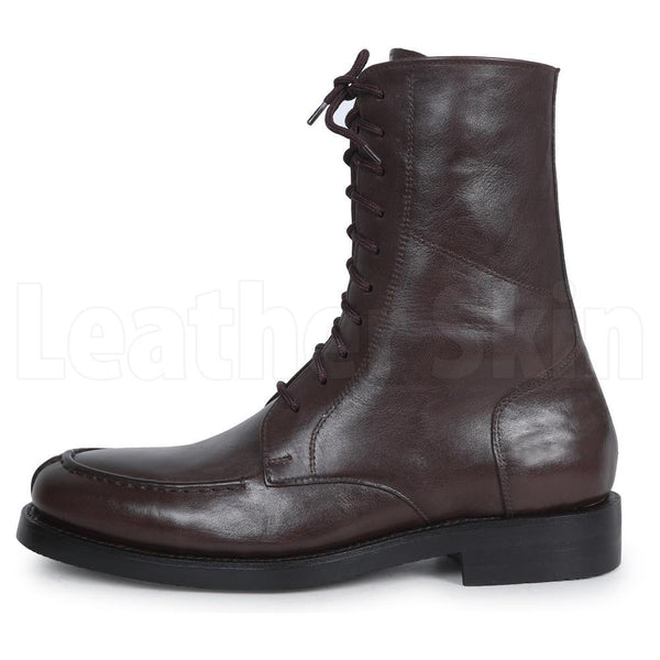 Home / Products / Men Brown Military Lace Up Zipped Genuine Leather Boots
