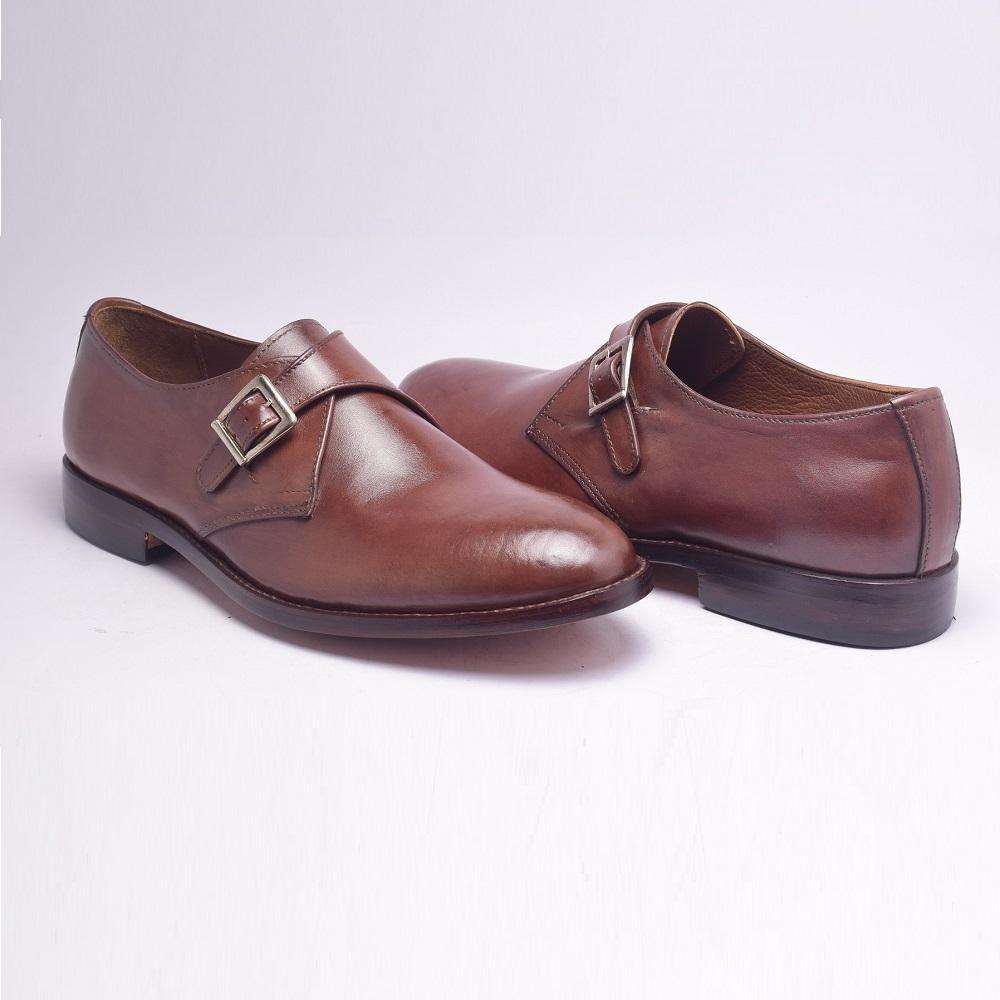 Men Brown Monk Genuine Handmade Leather Shoes