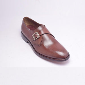 Men Brown Monk Genuine Handmade Leather Shoes