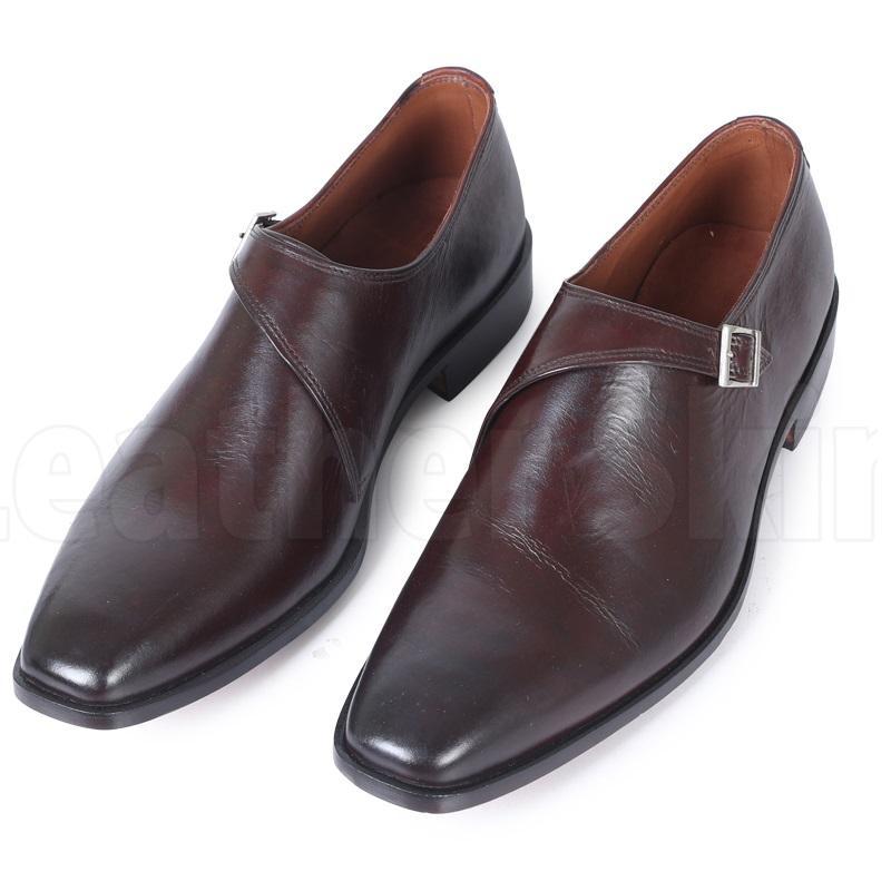 Men Brown Single Monk Handmade Genuine Leather Shoes