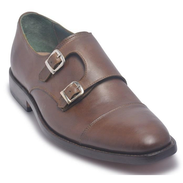Men Brown Two Monk Strap Genuine Leather Shoes with Cap Toe - US 16 Men Brown Two Monk Strap Genuine Leather Shoes with Cap Toe - US 16