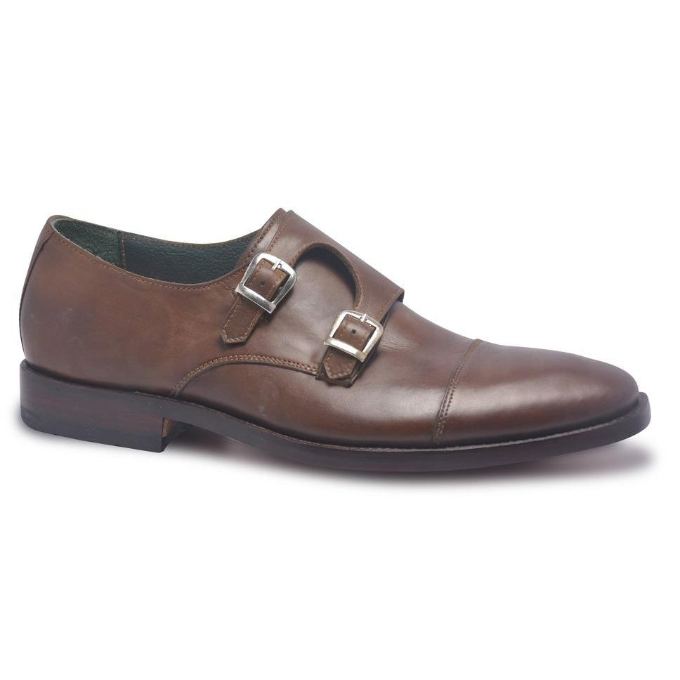Men Brown Two Monk Strap Genuine Leather Shoes with Cap Toe - Leather Skin Shop Men Brown Two Monk Strap Genuine Leather Shoes with Cap Toe - Leather Skin Shop