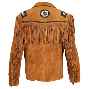 Men Brown Western Fringes with white beads decoration