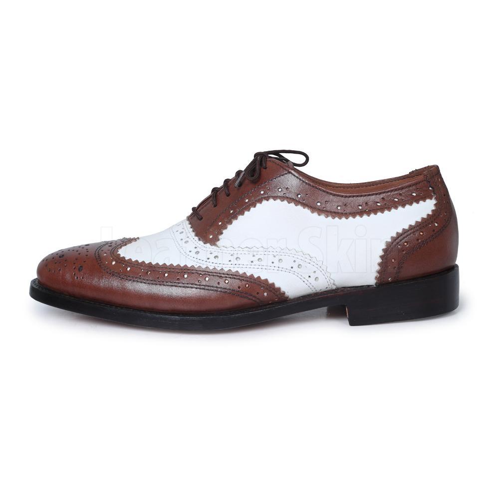 Men Brown White Two Tone Oxford Brogue Wingtip Genuine Leather Shoes - Leather Skin Shop Men Brown White Two Tone Oxford Brogue Wingtip Genuine Leather Shoes - Leather Skin Shop