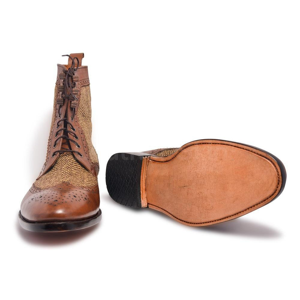 Men Two Tone Derby Leather Boots