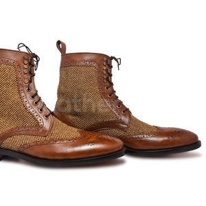 Men Brown Derby Leather Boots