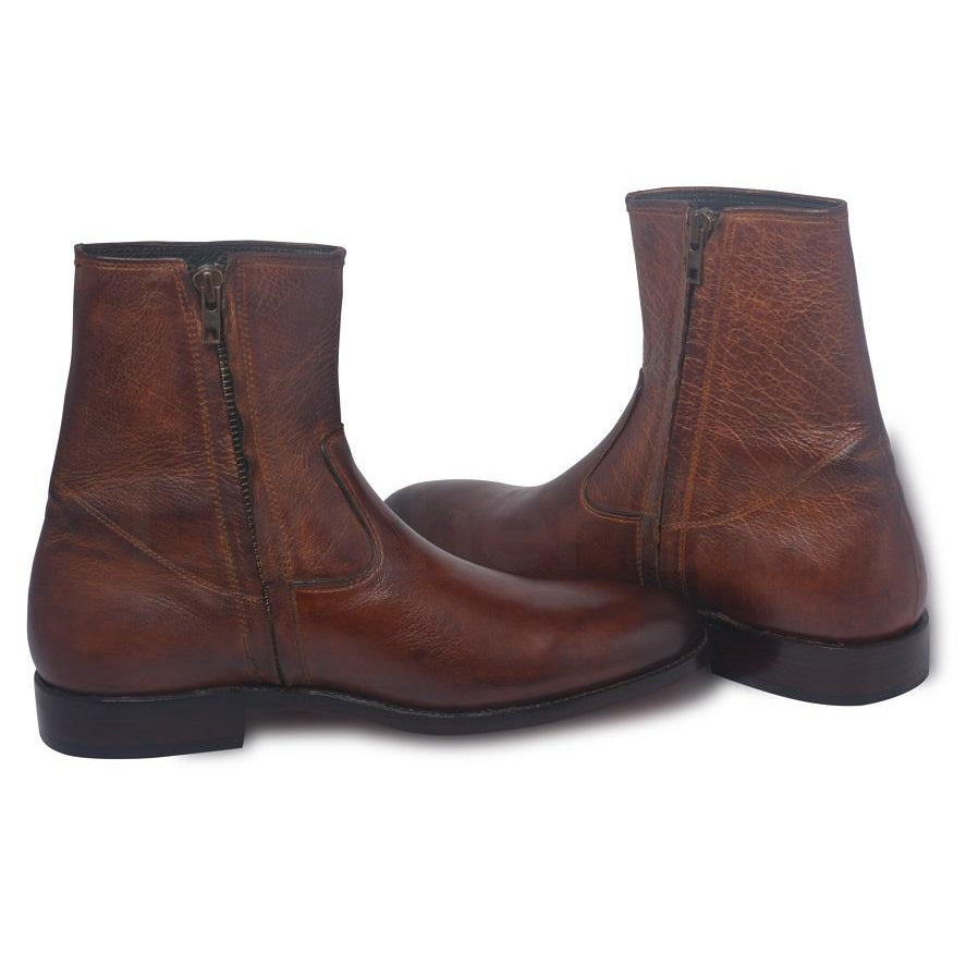 Men Brown Zipper Ankle Genuine Leather Boots - Leather Skin Shop Men Brown Zipper Ankle Genuine Leather Boots - Leather Skin Shop