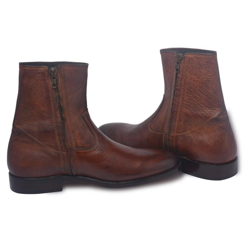 Men Brown Zipper Ankle Genuine Leather Boots