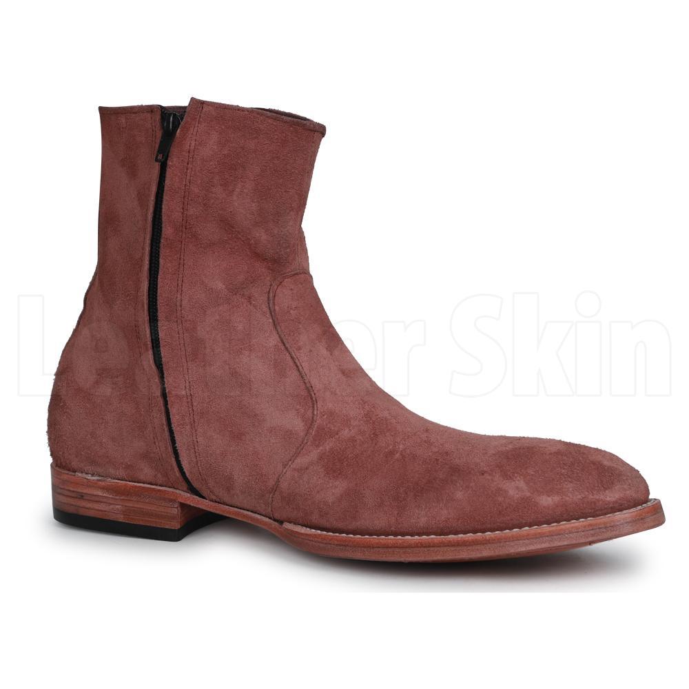 Handmade Men Brown Suede Ankle High Zipper Casual Boots, Men casual Ankle  Boots