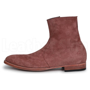 Men Brown Zipper Zipped Suede Leather Boots
