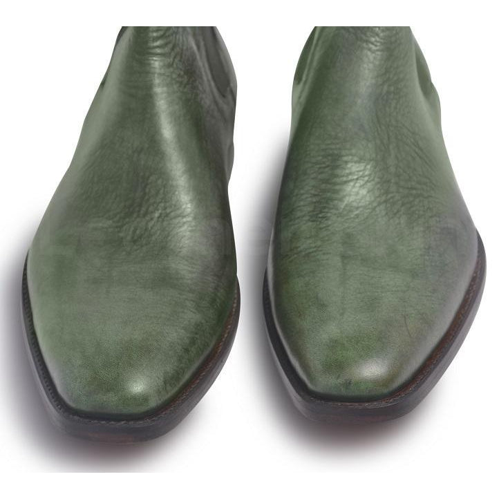 Men Chelsea Army Green Genuine Leather Boots - Leather Skin Shop Men Chelsea Army Green Genuine Leather Boots - Leather Skin Shop