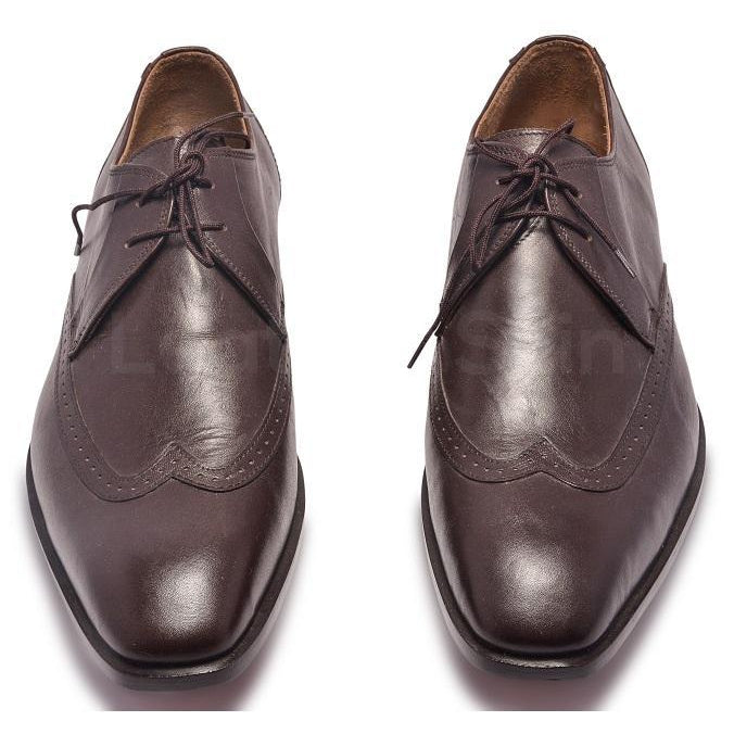Men Chocolate Brown Wingtip Brogue Derby Leather Shoes - US 7.5 Men Chocolate Brown Wingtip Brogue Derby Leather Shoes - US 7.5