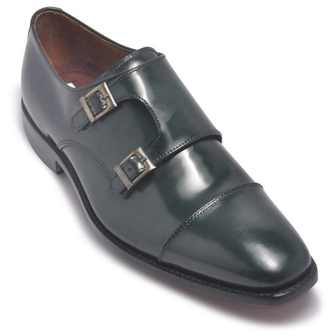 Men Dark Green Monk Strap Cap Toe Genuine Leather Shoes - Leather Skin Shop Men Dark Green Monk Strap Cap Toe Genuine Leather Shoes - Leather Skin Shop