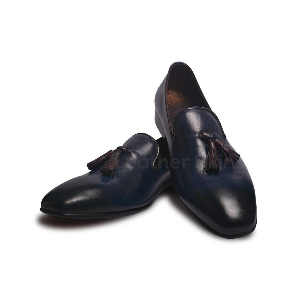 Men Blue Leather Shoes