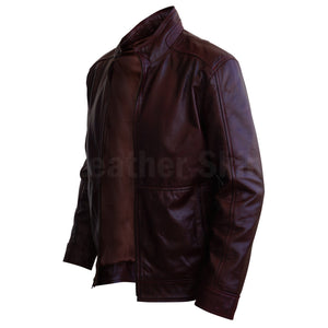 Men Distressed Maroon Red Vintage Genuine Leather Jacket with Front Zipper Closure