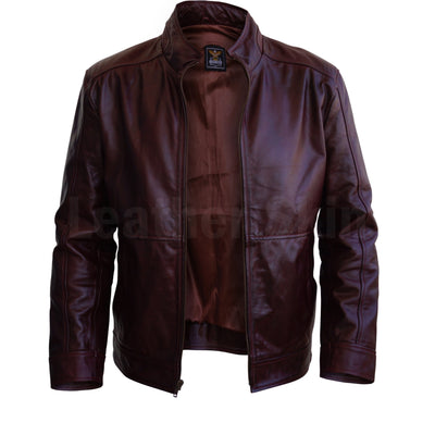 Men Distressed Maroon Red Vintage Genuine Leather Jacket with Front ...