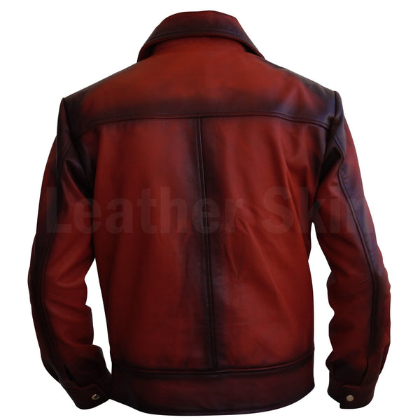 Home / Products / Men Distressed Tan Red Cow Leather Jacket with Metal ...
