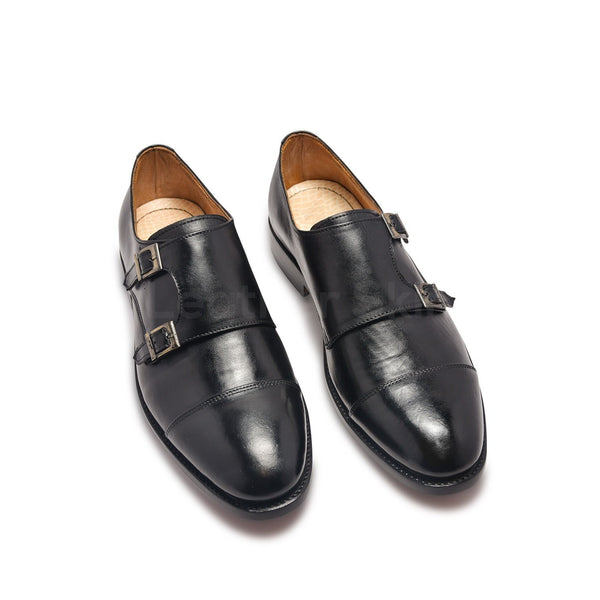 Home / Products / Men Double Monk Black Handmade Genuine Leather Shoes