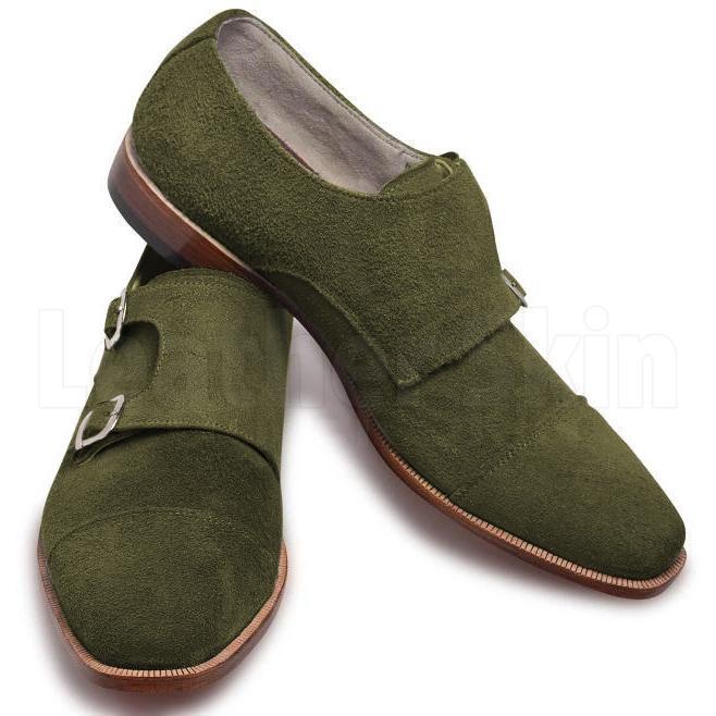 Men Green Double Monk Suede Leather Shoes - US 16 Men Green Double Monk Suede Leather Shoes - US 16